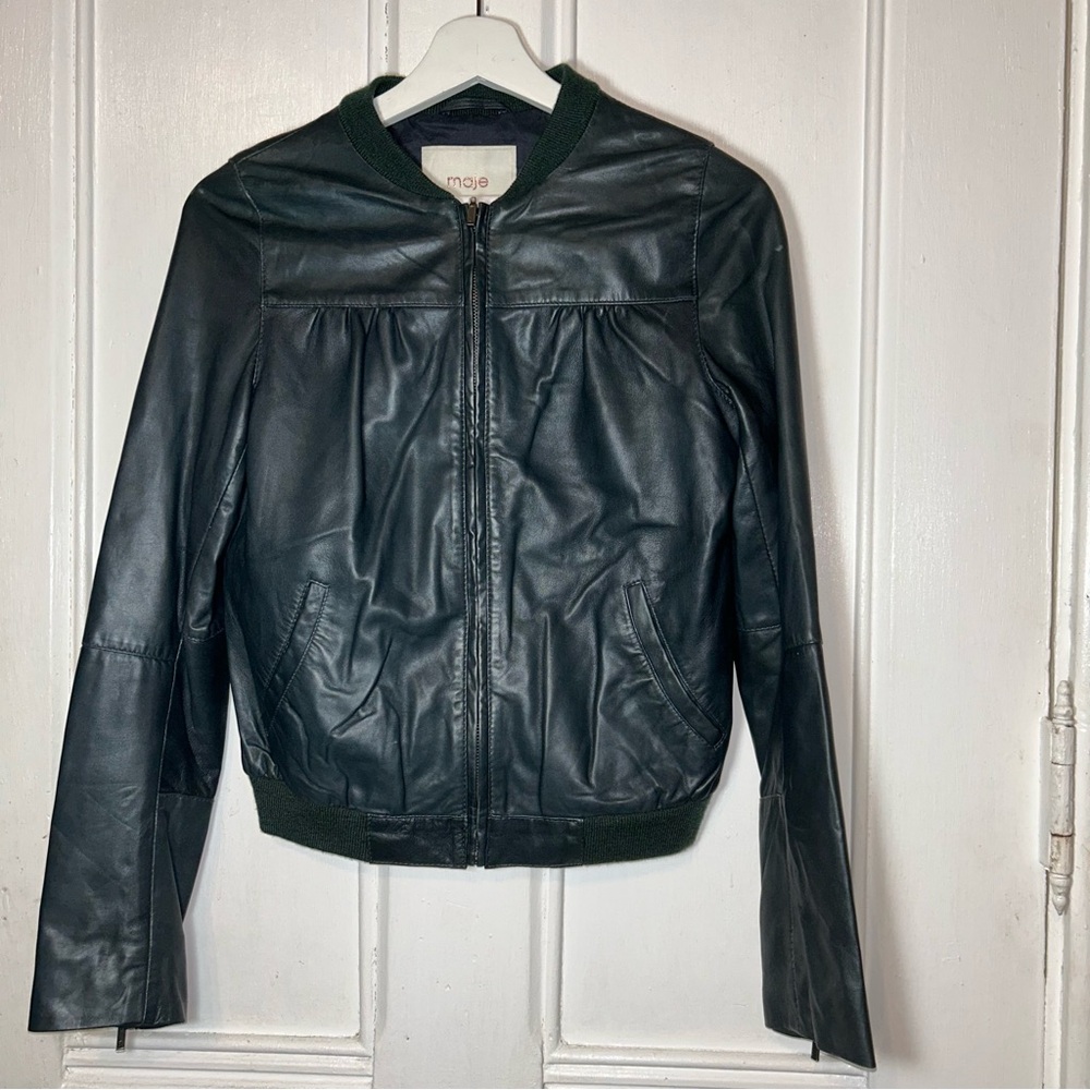 Maje Dark Green Leather Jacket